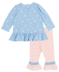 Rare Editions Baby Girls 2-Piece Printed Top and Striped Leggings Set