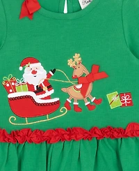 Rare Editions Baby Girl 2-Piece Santa Sleigh Top and Striped Leggings Set