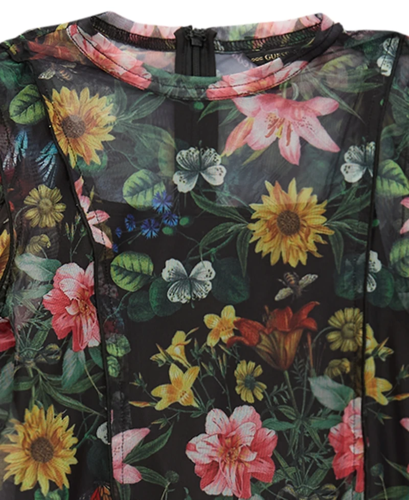 Guess Big Girls Printed Mesh Long Sleeve Dress with Inner Tank