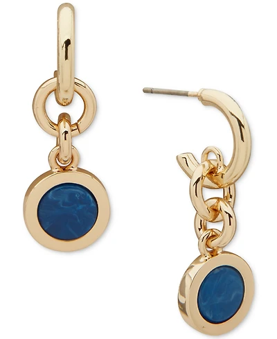 Dkny Gold-Tone Inlay Link Blue Double Drop Earrings