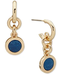 Dkny Gold-Tone Inlay Link Blue Double Drop Earrings