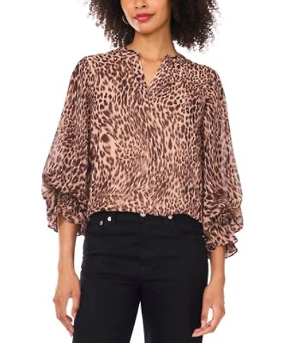 Vince Camuto Womens Animal Print Long Sleeve V Neck Blouse Xxs 3x