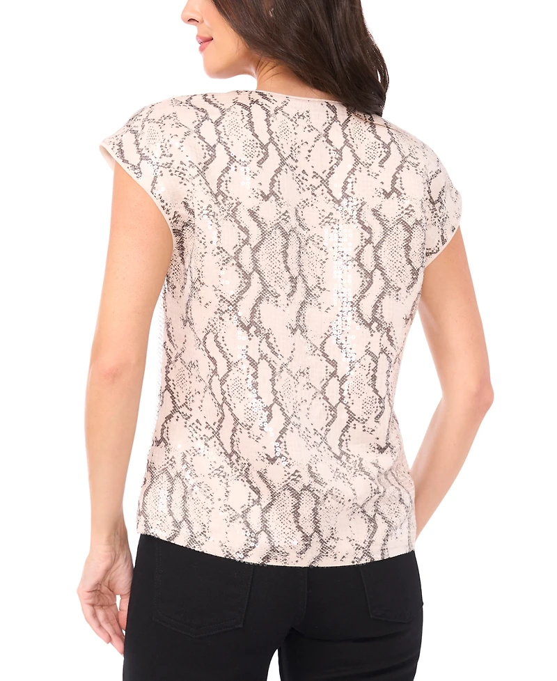 Vince Camuto Women's V-Neck Floral Sequin Top