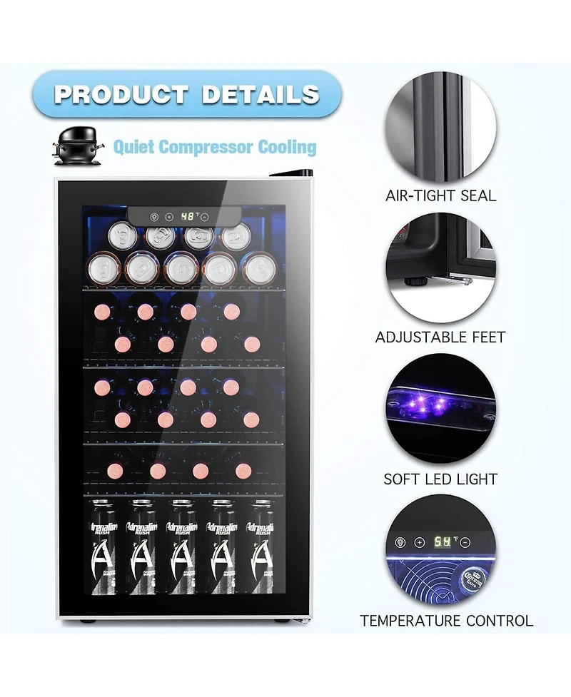 Cowsar 26 Bottle 3.2cu.ft Wine Cooler/Beverage Refrigerator Compact Wine Cellar with Glass Door Adjustable Temperature Control for Bar/Home/Office Fre