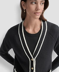 Dkny Jeans Women's Long Sleeve Tipped V-Neck Cardigan Sweater