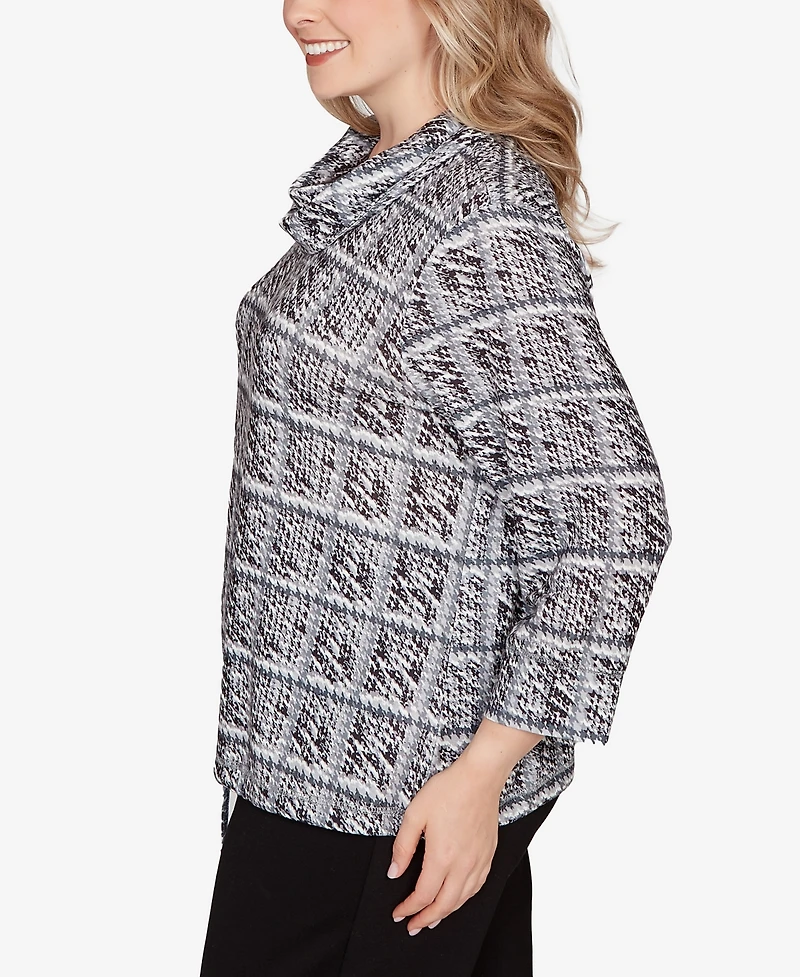 Hearts Of Palm Plus Printed 3/4 Sleeve Cowl Neck Blouson Top