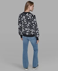 Karl Lagerfeld Paris Women's Printed Long Sleeve Sweater