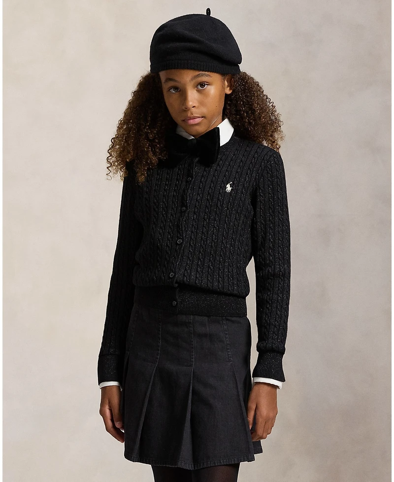 Polo Ralph Lauren Big Girls Metallic Cable Cotton-Blend Cardigan Sweater