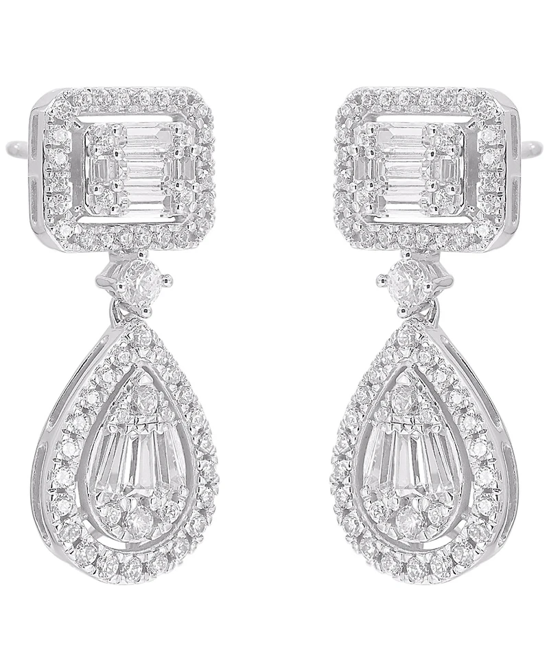 Macy's Round (0.88 ct. t.w.) and Baguette (0.62 ct. t.w.) Diamond Drop Earrings in 14K White Gold