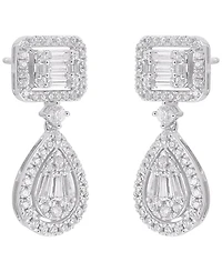Macy's Round (0.88 ct. t.w.) and Baguette (0.62 ct. t.w.) Diamond Drop Earrings in 14K White Gold
