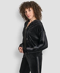 Dkny Women's Metallic Logo Elastic Full Zip Hoodie