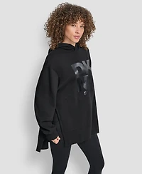 Dkny Women's Satin Logo Oversized Tunic Hoodie