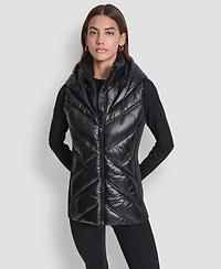 Dkny Women's Contrast Collar Hooded Puffer Vest