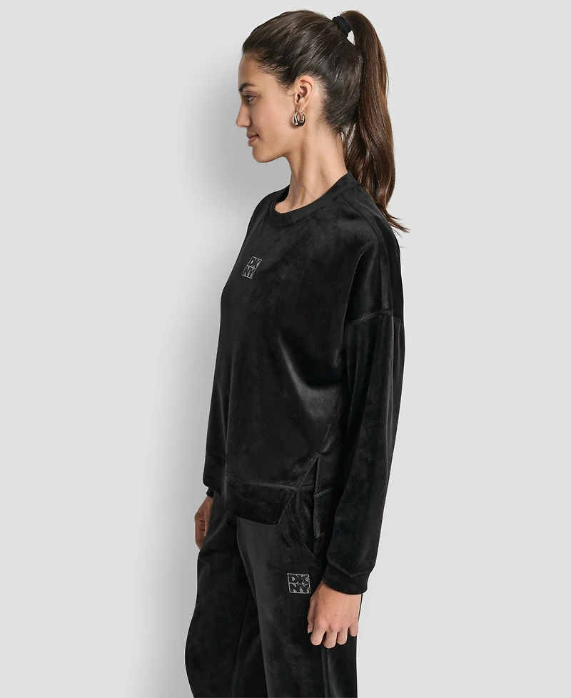 Dkny Women's Rhinestone Stacked Logo Crewneck Pullover