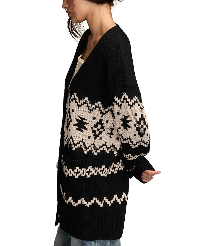 Lucky Brand Women's Cotton Southwest Cocoon Cardigan Sweater