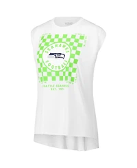 Wear by Erin Andrews Women's White Seattle Seahawks Checker Muscle Tank Top