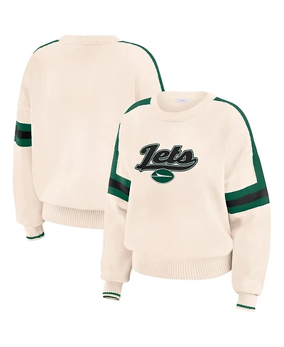 Wear by Erin Andrews Women's Cream New York Jets Stripe Pullover Sweater
