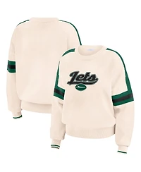 Wear by Erin Andrews Women's Cream New York Jets Stripe Pullover Sweater