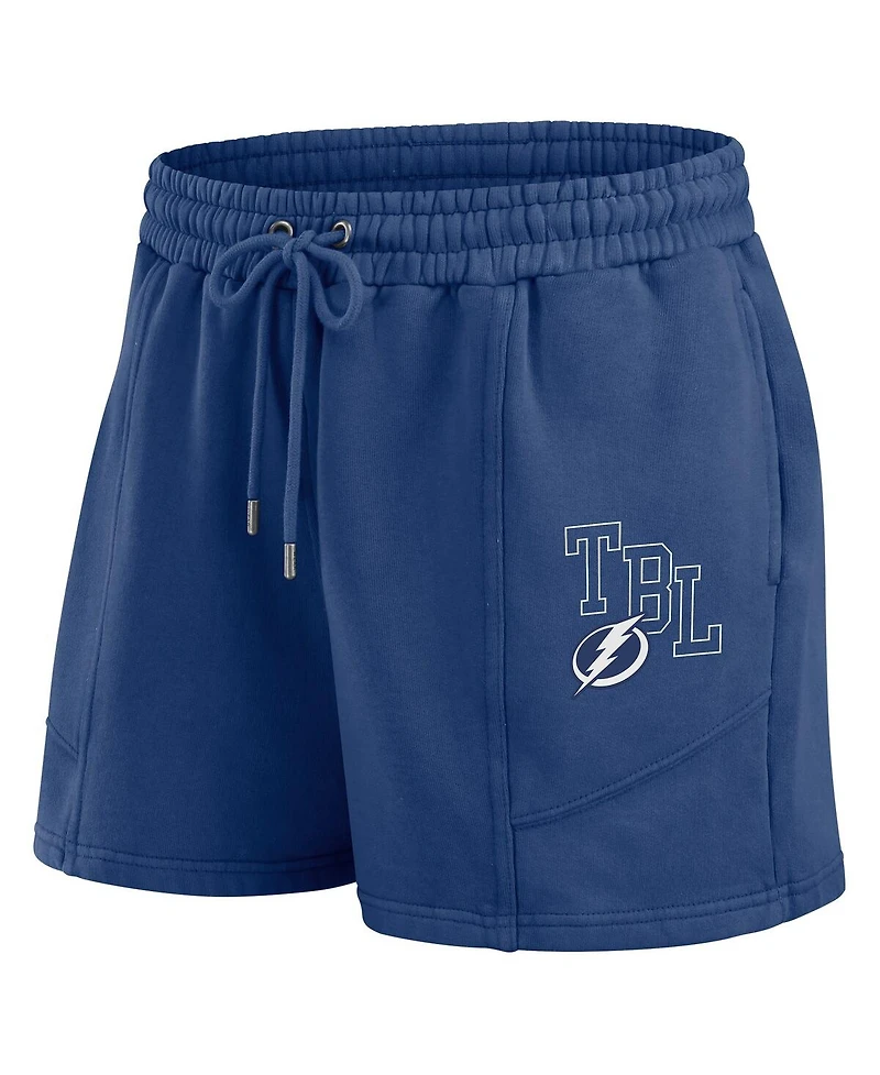 Wear by Erin Andrews Women's 2-Piece Blue Tampa Bay Lightning Washed Fleece Sweatshirt and Shorts Lounge Set