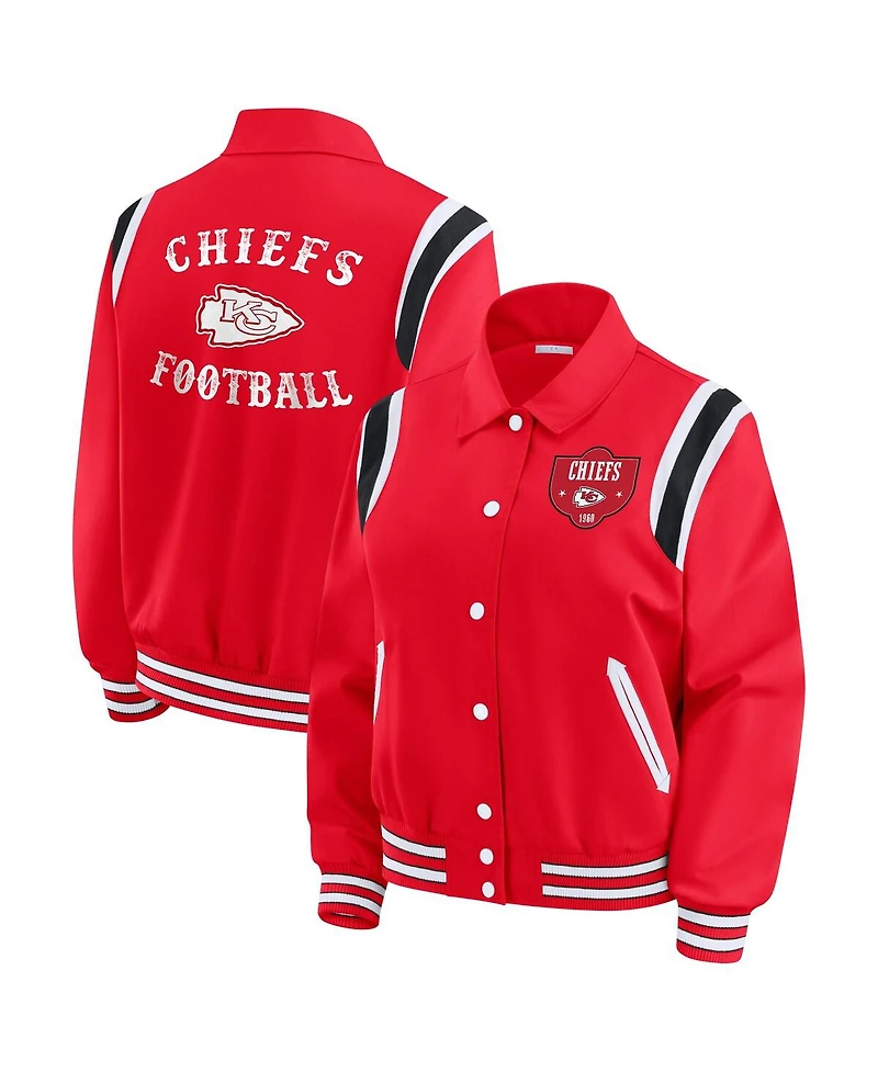 Wear by Erin Andrews Women's Red Kansas City Chiefs Varsity Lightweight Full-Snap Jacket