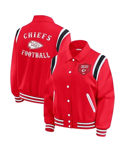 Wear by Erin Andrews Women's Red Kansas City Chiefs Varsity Lightweight Full-Snap Jacket