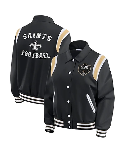 Wear by Erin Andrews Women's Black New Orleans Saints Varsity Lightweight Full-Snap Jacket