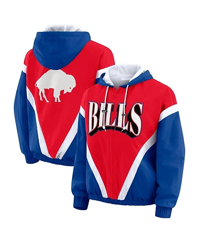 Wear by Erin Andrews Women's Red/Royal Buffalo Bills Retro Crinkle Full-Zip Hoodie Windbreaker Jacket