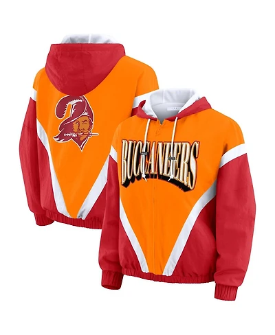 Wear by Erin Andrews Women's Orange/Red Tampa Bay Buccaneers Retro Crinkle Full-Zip Hoodie Windbreaker Jacket
