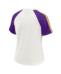 Wear by Erin Andrews Women's White Minnesota Vikings Sleeve Stripe Distressed Raglan T-Shirt