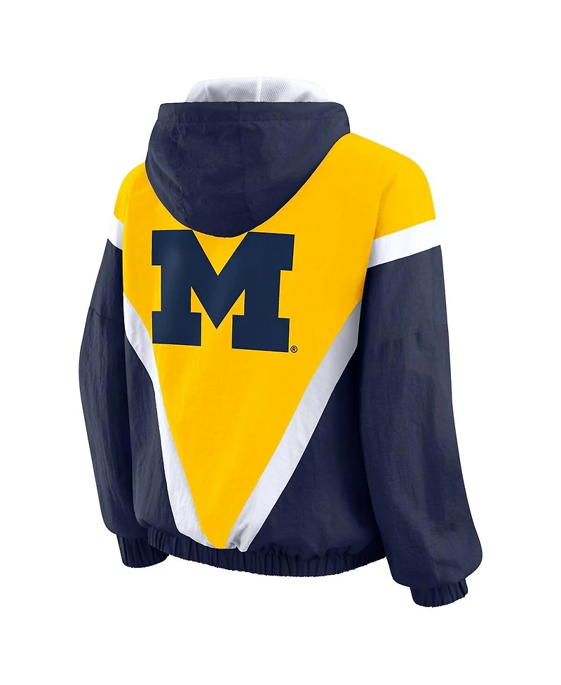 Wear by Erin Andrews Women'sMaize/Navy Michigan Wolverines Color Block Full-Zip Hoodie Windbreaker Jacket