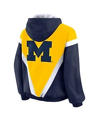 Wear by Erin Andrews Women'sMaize/Navy Michigan Wolverines Color Block Full-Zip Hoodie Windbreaker Jacket