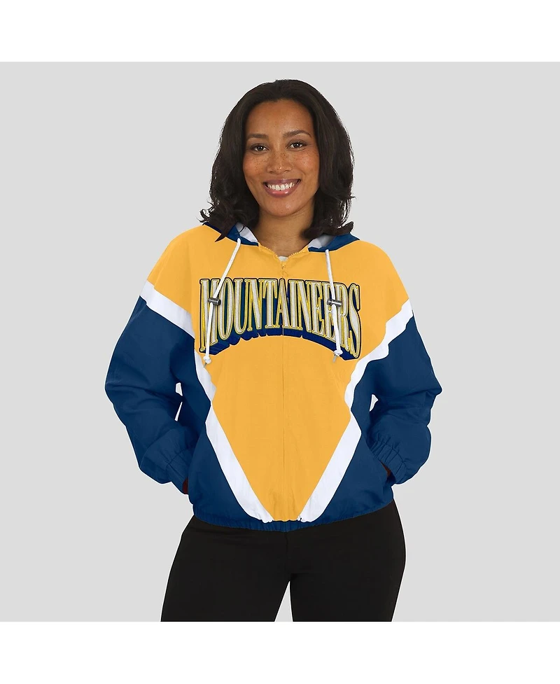Wear by Erin Andrews Women'sNavy/Gold West Virginia Mountaineers Color Block Full-Zip Hoodie Windbreaker Jacket