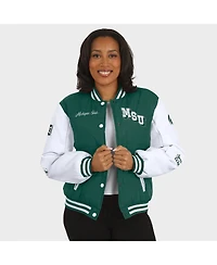 Wear by Erin Andrews Women'sGreen Michigan State Spartans Varsity Full-Snap Puffer Jacket