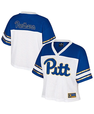 Colosseum Women's White Pitt Panthers Treasure Cropped Football Jersey