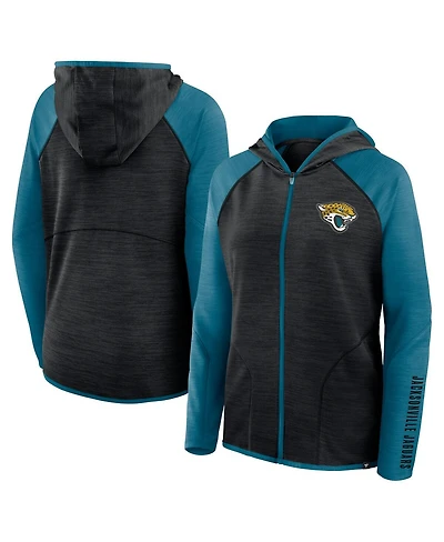 Fanatics Women's Black/Teal Jacksonville Jaguars Redzone End Around Pass Raglan Full-Zip Hoodie