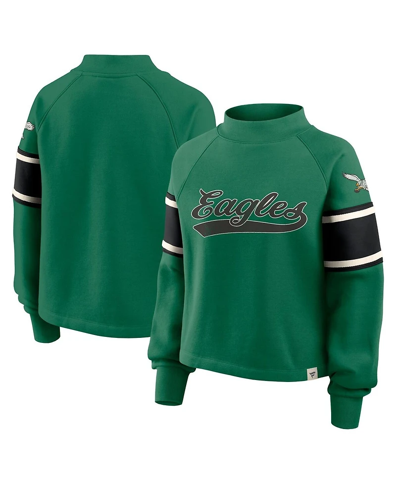 Fanatics Women's Kelly Green Philadelphia Eagles Oversized Hometown Toss Sweep Mock Neck Pullover Hoodie