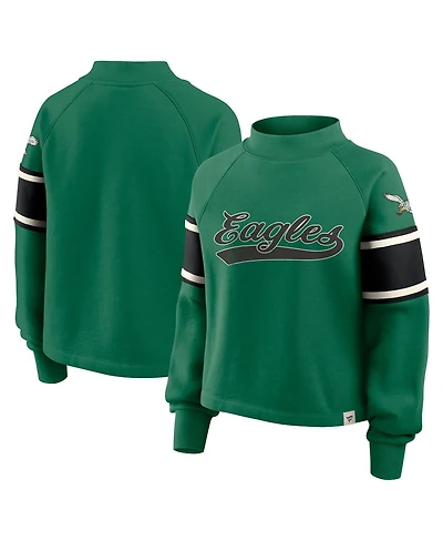 Fanatics Women's Kelly Green Philadelphia Eagles Oversized Hometown Toss Sweep Mock Neck Pullover Hoodie
