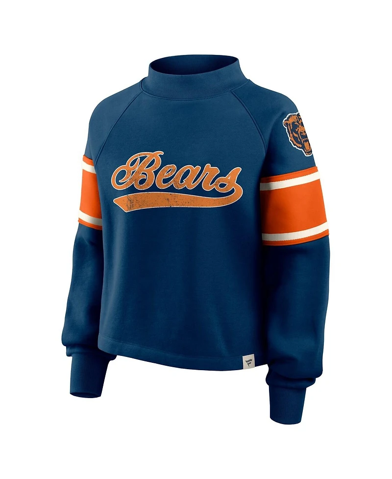 Fanatics Women's Navy Chicago Bears Oversized Hometown Toss Sweep Mock Neck Pullover Hoodie