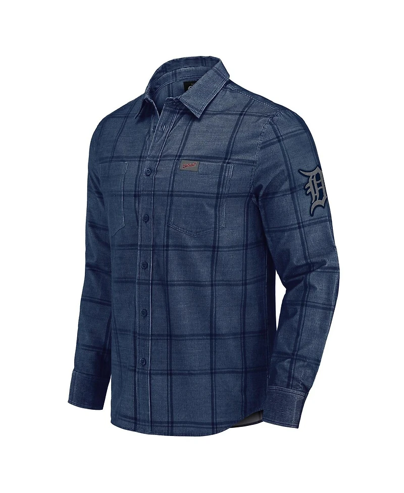 Fanatics Men's Darius Rucker Collection by Navy Detroit Tigers Thin Wale Corduroy Plaid Button Up Shirt