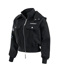 Wear by Erin Andrews Women's Black Dallas Cowboys Patch Pocket Cropped Full-Zip Bomber Jacket