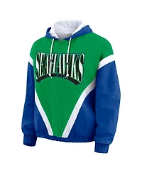 Wear by Erin Andrews Women's Kelly Green/Royal Seattle Seahawks Plus Retro Crinkle Full-Zip Windbreaker Jacket