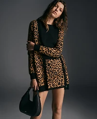 Dkny Jeans Women's Cheetah Print Long Sleeve Cardigan Sweater