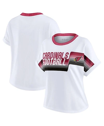 Wear by Erin Andrews Women's White Arizona Cardinals Cropped Center Stripe Dolman T-Shirt