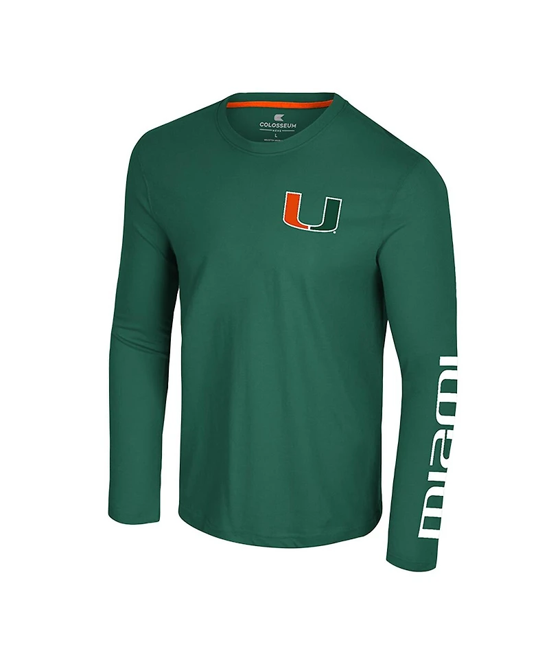 Colosseum Men's Green Miami Hurricanes Logo Lockup 3-Hit Active Blend Long Sleeve T-Shirt