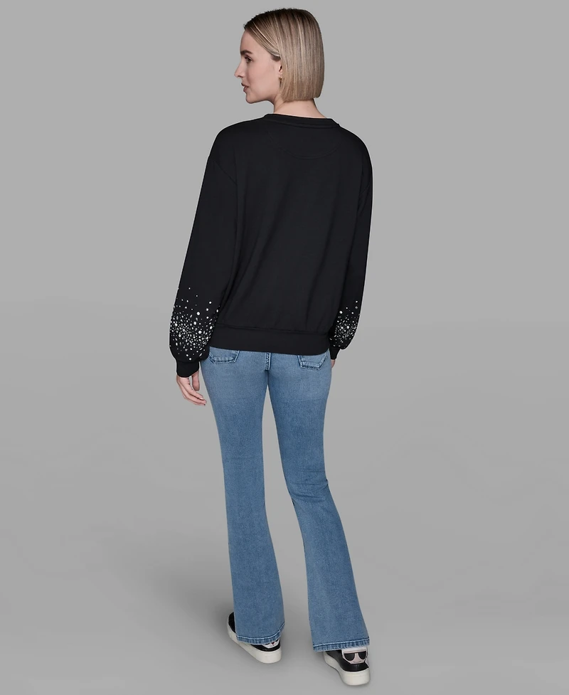 Karl Lagerfeld Paris Women's Sparkle Long Sleeve Sweatshirt