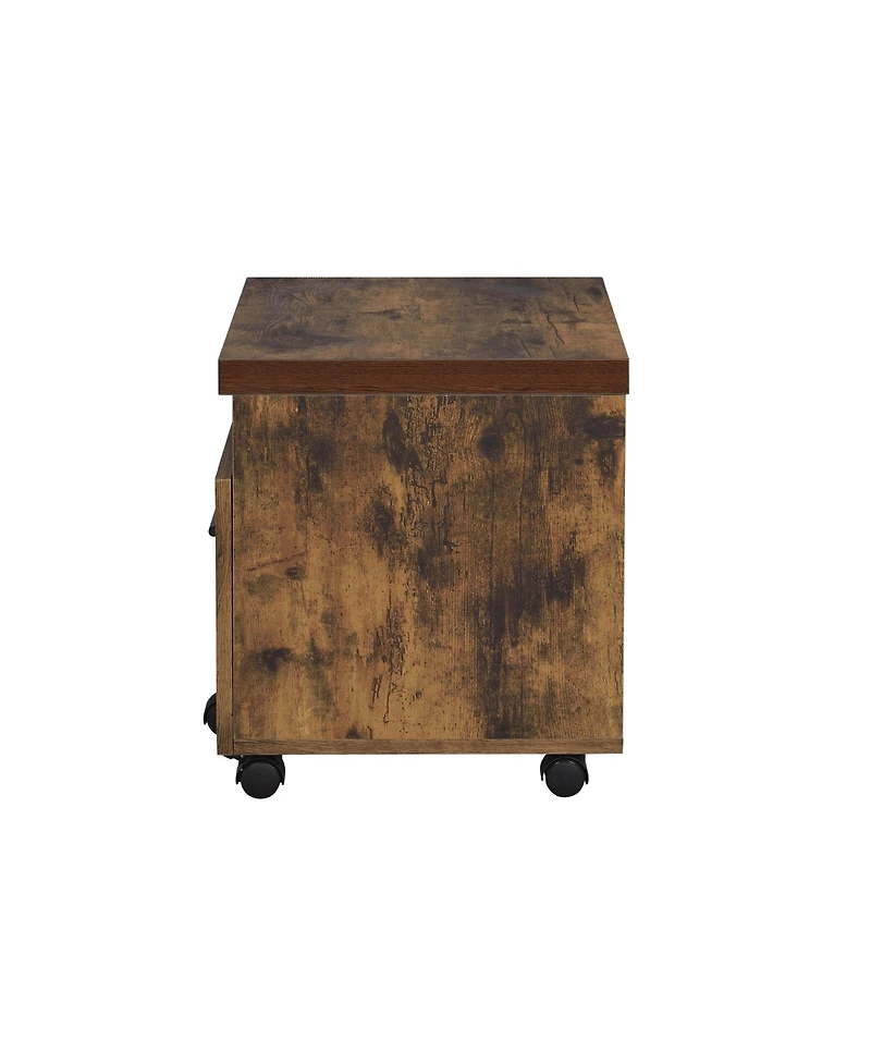 Rectangular File Cabinet with Weathered Oak Top Black Metal Legs Open Compartment and Drawer