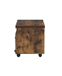 Rectangular File Cabinet with Weathered Oak Top Black Metal Legs Open Compartment and Drawer