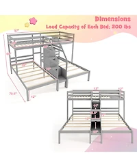 Gymax Wooden Twin Over Twin & Twin Bunk Bed w/ 4-Step Storage Staircase Guardrail