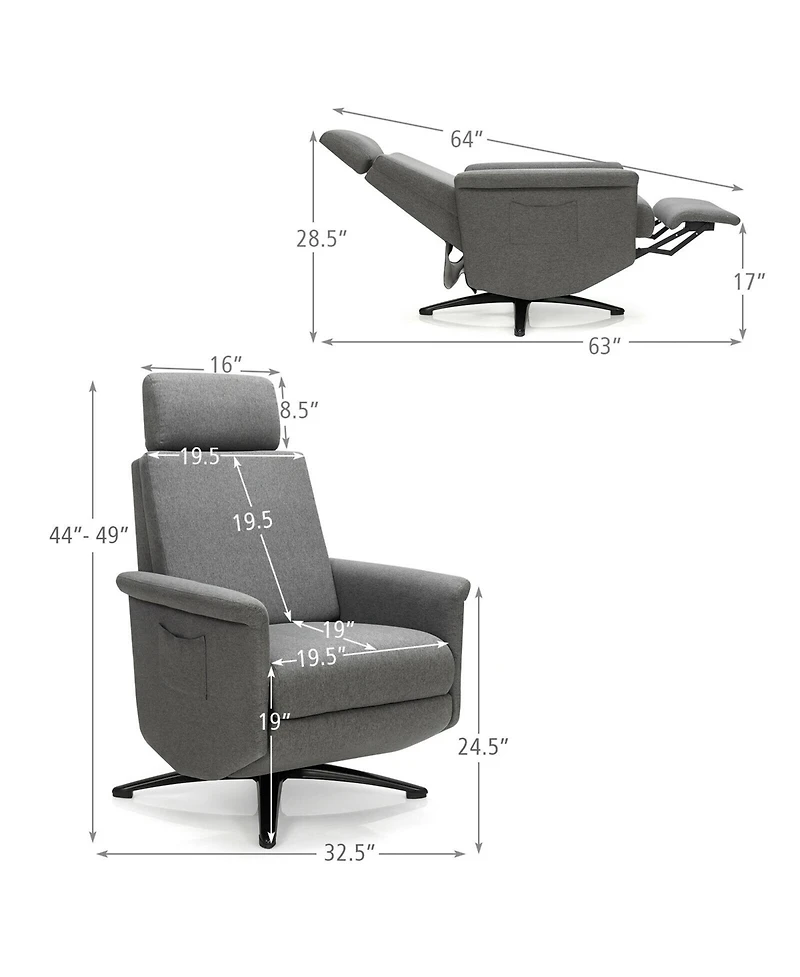 Gymax Massage Recliner Chair Swivel Single Sofa Lounge w/Adjustable Headrest