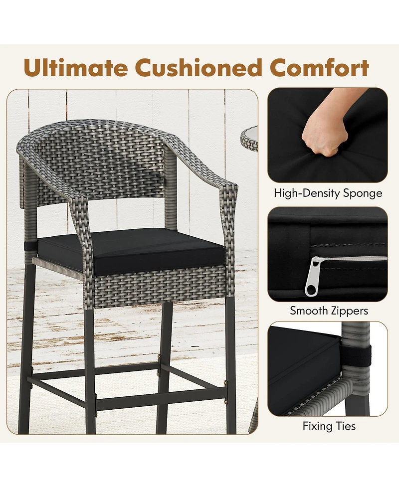Gymax 3-Piece Patio Bar Set Outdoor Wicker Bar Height Round Table & Armchairs Set